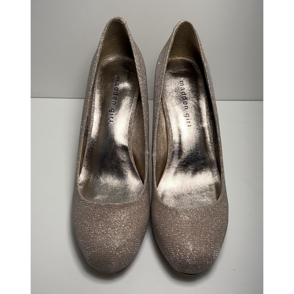 Madden Girl Metallic Gold Silver Glitter‎ Heels Pumps Size 8.5 Round Toe 3.5" - Picture 2 of 7